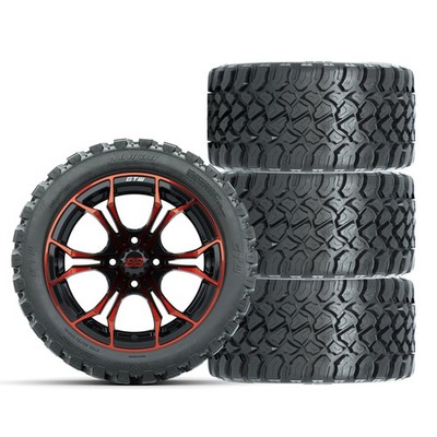 Set of 4 GTW 15'' Spyder Red/Black Golf Cart Wheels on 23X10-R15 A/T Nomad Tires