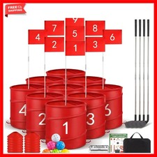 Golf Bucket Yard Game Set - 4 Clubs, 9 Hole Course, Balls Flag - Outdoor Lawn