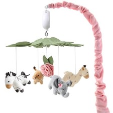 Soft Pink Musical Crib Mobile with 12 Lullabies Cute Animal Nursery