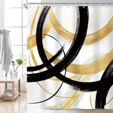 Black Gold Abstract Shower Curtain 72Wx72H Inch Minimalist Modern Grey Graffiti