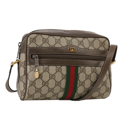 GUCCI Web Sherry Line GG Supreme Shoulder Bag PVC Beige Red Green