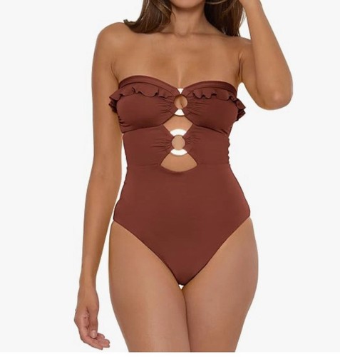 Soluna Damen einteiliger Badeanzug mit Schnalle - kokosbraun, Medium 148 $ - Bild 3 von 8
