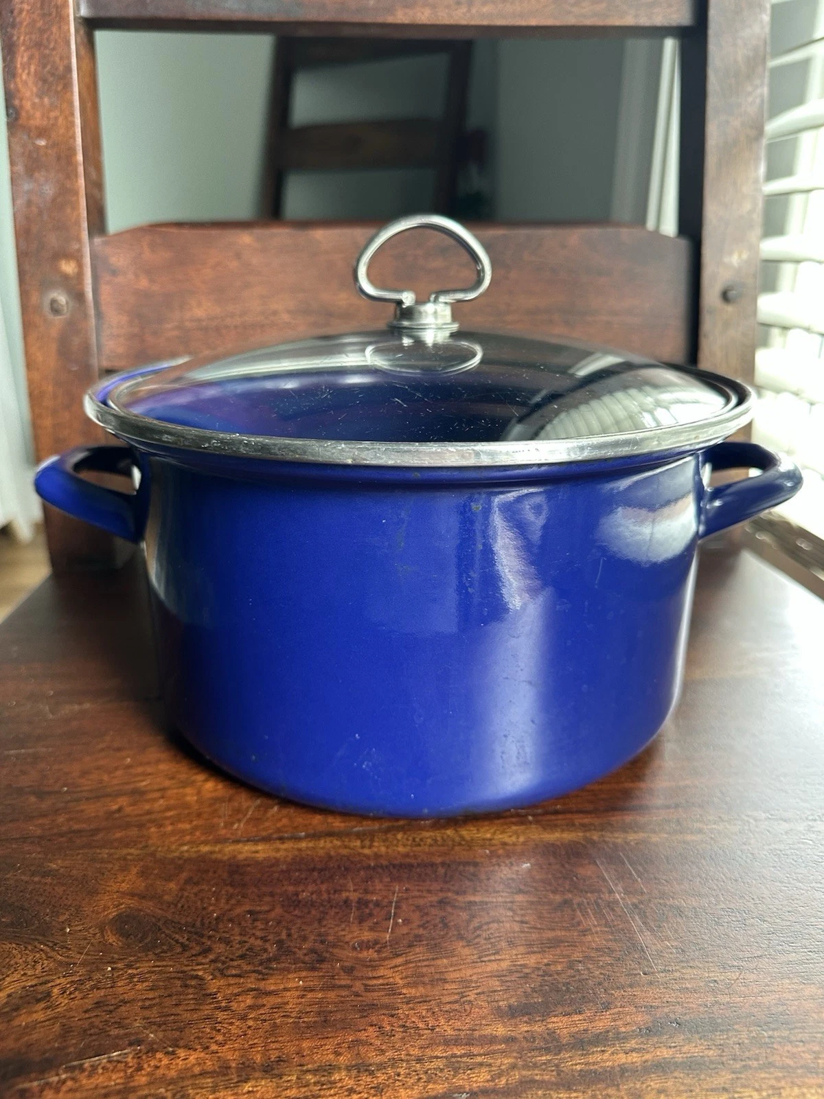 Chantal Cobalt Blue Enamel Pot With Glass Lid 8.5 x 4.75 inches