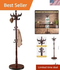 Wooden Coat Rack Stand Vintage Birch 14 Hooks Freestanding Entryway Office