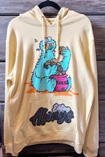 Yellow Graphic Cookie Monster Style Hoodie Size Large   Excellent Condition