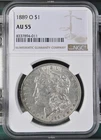 1889 O MORGAN SILVER DOLLAR $1 NGC AU 55 Certified Coin