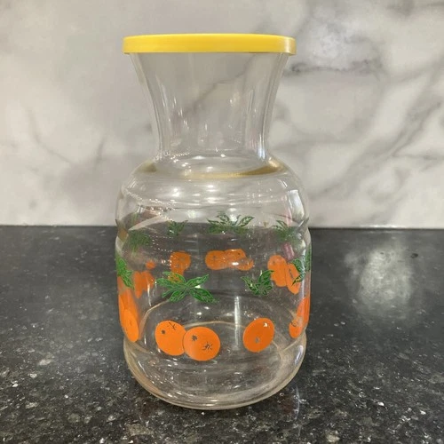 Vintage Retro Federal Orange Juice Glass Decanter Container With Original Lid