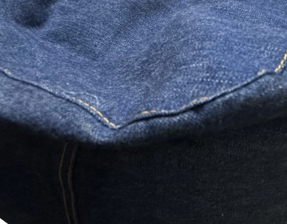 Denim Bean Bag Pouf Footstool 16” X 16” Side Pocket Blue Jean Vtg Y2K - Image 4 of 4