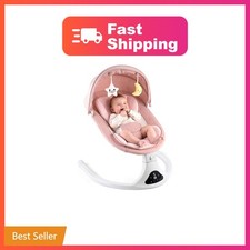Electric Baby Swing with Remote Control,5 SpeedsandPortableandCozy 0-12M,Pink...