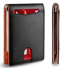 Genuine Leather Minimalist Bifold Wallets For Men RFID Blocking Slim Mens Wallet