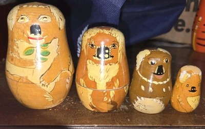 Vintage Lot of 4 Authentic Models Nesting Dolls - Koala Bear Eucalyptus