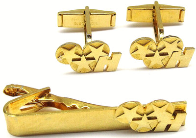Vintage Gold Tone Hennessy Auto Cufflinks Tie Clip Set Mens Formal Wear Gift