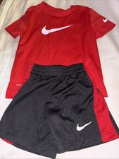 Nike Boy 2 Piece Shirt Shorts Set Red, Black White DRI-FIT 3T