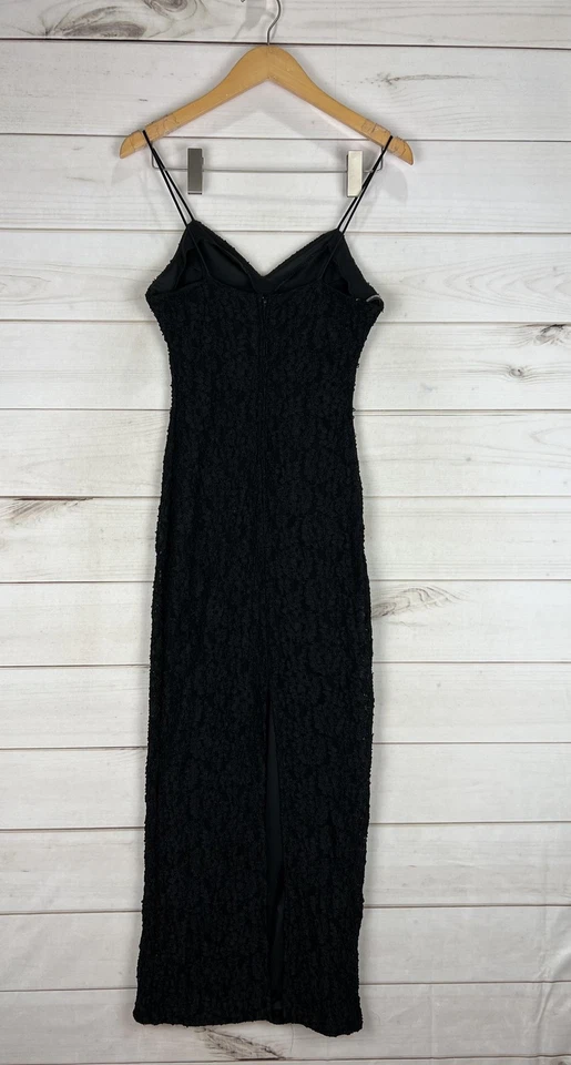 Maxi vestido vintage Fredericks of Hollywood para mujer 7-8 negro con cuentas años 90 Y2K Foto 2 de 4