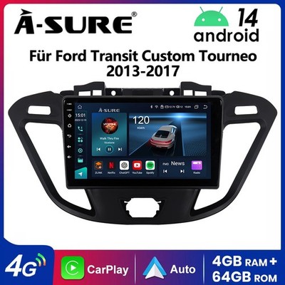 4+64G Autoradio Android 14 Carplay GPS Nav für Ford Transit Custom Tourneo 12-21