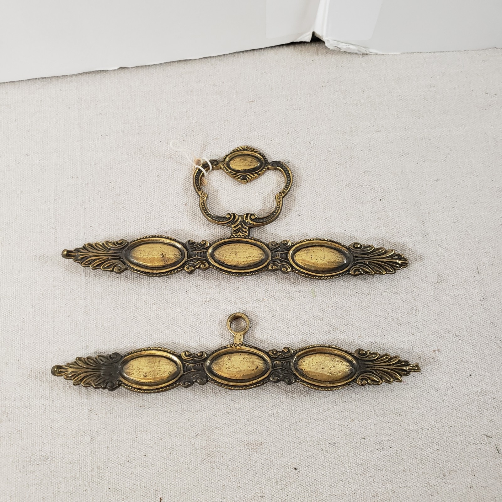 Brass Metal Ornate Bell Pull Hardware Needlepoint Tapestry Hanger Lot Of 2_AN