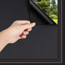 Total Blackout Window Film 100% Light Blocking Non Adhesive No Residue Remova...