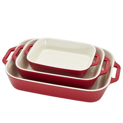 Ceramic 3-pc Rectangular Baking Dish Set, Cherry