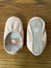 Girls Ballet Slippers Pink Leather Full Sole, Lined,  Cushioned Toe SZ 5MT NEW