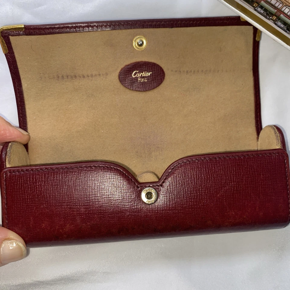 Винтажный кожаный чехол для очков Cartier Must de Cartier для мужчин и женщин, Бордо - Изображение 4 из 4