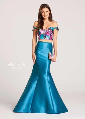 Ellie Wilde Prom Dress Mermaid Two-piece Floral Prom Dress Size 2