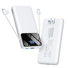10000mAh Fast Charging Portable Power Bank Charger Built-in Cables  Wall Plug