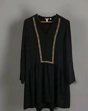 Vintage Esprit Boho Hippie Black Embroidered Dress Womens 8 POCKETS Romantic Y2K