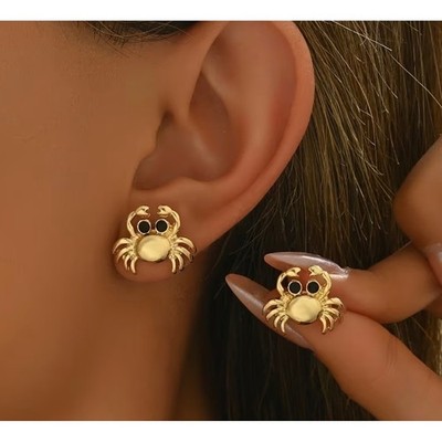 Crab Stud Earrings Womens OS Gold New Nautical Sea Life Beach Summer