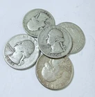 LOT OF 5 WASHINGTON SILVER QUARTERS 90% SILVER VARIOUS DATES #6541