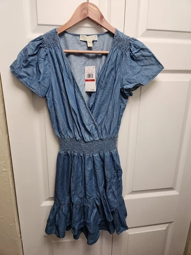 Abito svasato e aderente a strati Michael Kors prezzo consigliato $155 taglia Petite XS