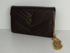 Saint Laurent Classic Cassandre Chain Wallet Crossbody Bag Burgundy Leather K2