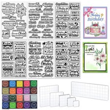6 Sheets Greeting Words Clear Stamps for Card Making Includes 20 Ink Pad 6 Ac...