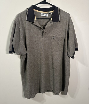 Vintage Penguin Sport Men's L Gray Solid Knit Polo Shirt w/ Pocket Logo Golf 90s