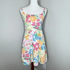OLD NAVY Linen Blend Pastel Floral Mini Sundress SMALL Pockets Summer Beach