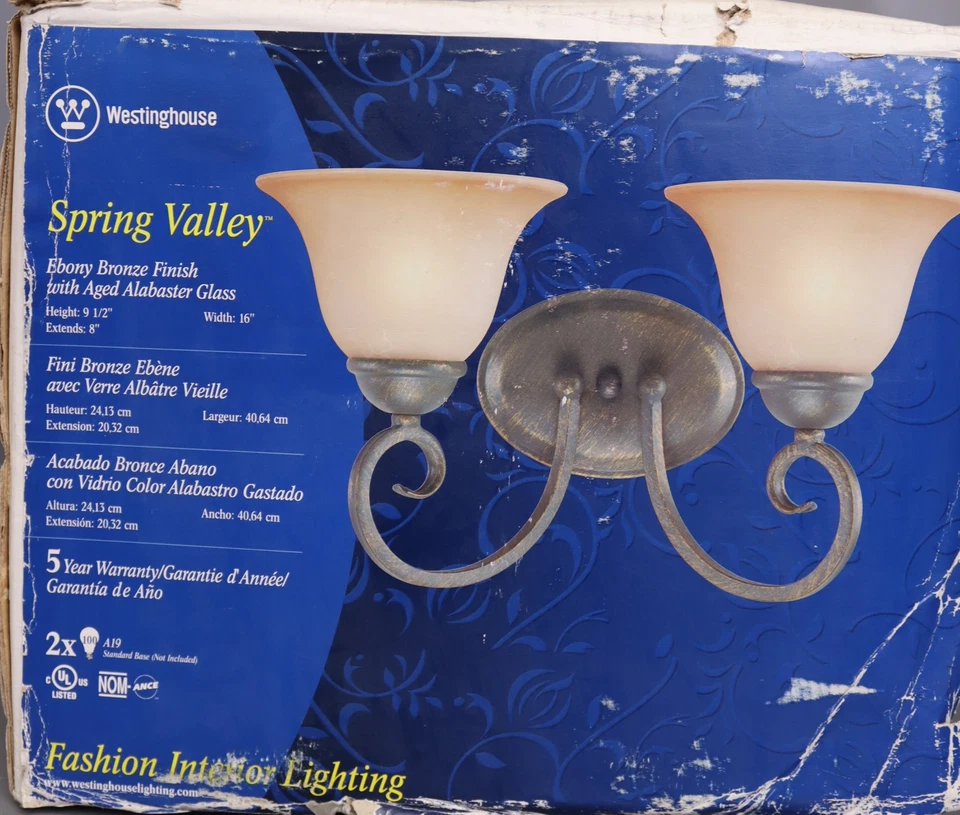 Westinghouse 6659300 Two Light Indoor Wall Fixture  Ebony Bronze Finish - Image 3 of 4