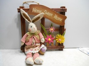 Rustic Home Decor Farmhouse Easter Bunny Wooden Home Sweet Home Ebay