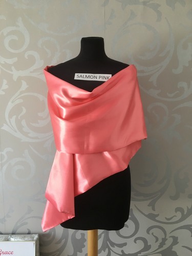 LACHSROSA SEIDIGES SATIN SCHAL HALSTUCH ZOFE HOCHZEIT KREUZFAHRT ABSCHLUSSBALL *gratis Muster* - Bild 4 von 5