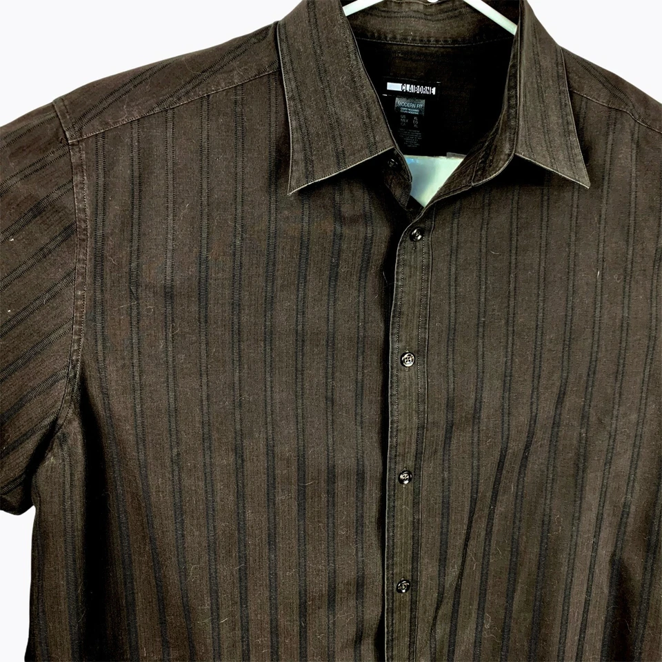 Claiborne платье рубашка мужчин XL длинным рукавом коричневый черная полоса современный крой - Изображение 2 из 4