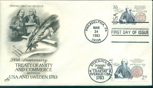 1983 FDC - Joint Issue with Sweden - Treaty of Amity & Commerce  #A