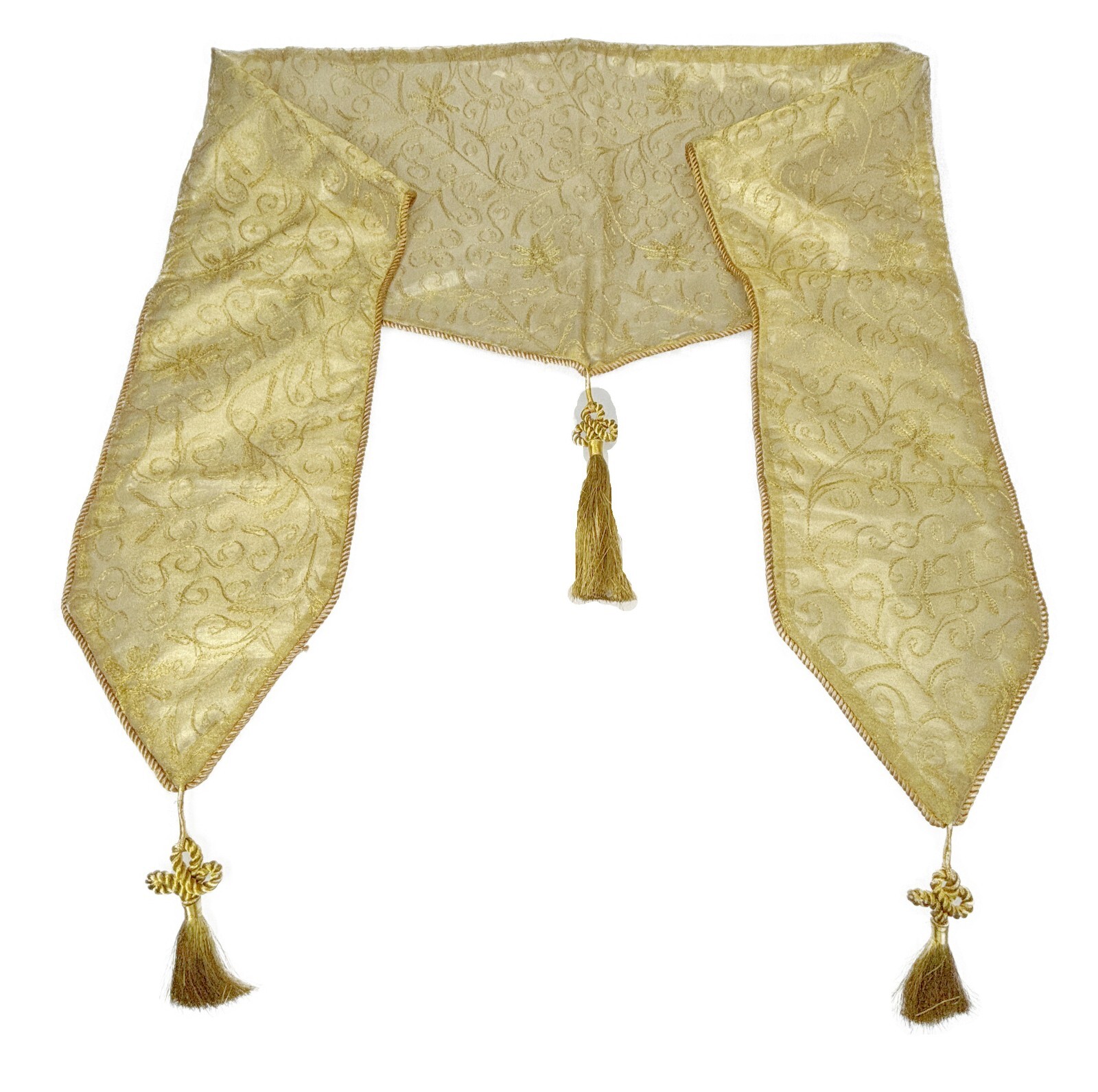 Golden Holidays Mantle Runner 35” x 17” + 9” Tassels Christmas Scarf Cover Cloth