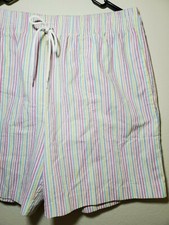 Vtg 80s 90s Chic Preppy Womens Pinstripe Mom Shorts High Waist Elastic Pockets