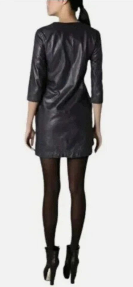 NUEVA Camisa de Vestir Vince 10 Cuero Cordero Para Mujer Cambio Mini Cuello en V Manga 3/4 Gris Foto 2 de 4