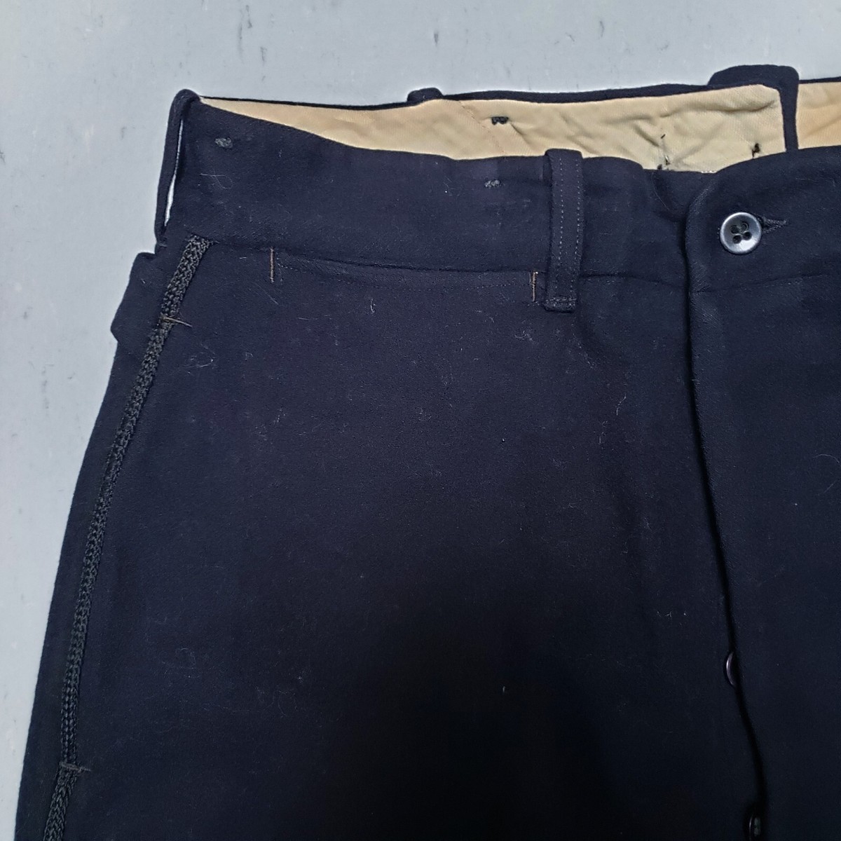 20s 30s Dark Navy Blue Wool Pants w Side Buckle Suspender