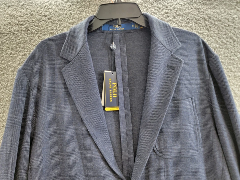 Blazer Polo Ralph Lauren Glen a Cuadros para Hombres M Azul Marino Muesca Solapas Ventilación Única Sin Forro Foto 3 de 4