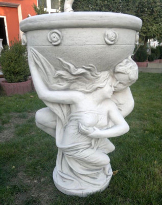 Steinfigur, Amphore ''Mann & Frau'' 79 cm Statue, Steinguss, Blumentopf Gartendeko