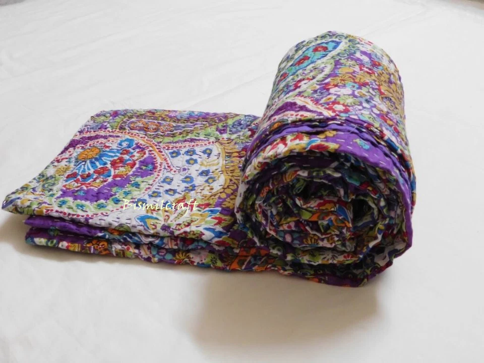 60 X 90» Twin размер ручной работы покрывало двусторонний Kantha лоскутное одеяло хлопок кровать чехол D7 - Изображение 2 из 4