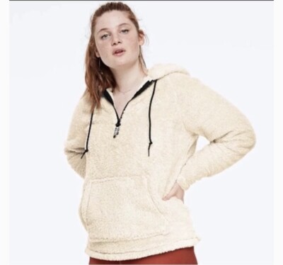 VS PINK Half Zip Teddy Pullover Jacket Medium Champagne Beige