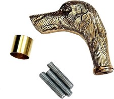 Vintage Brass Dog Face Walking Stick Handle - Elegant Canine Design - Collectibl