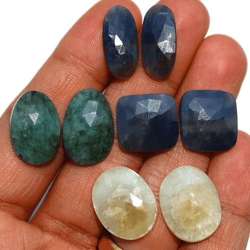 8 piezas\ 4 pares de piedras preciosas de corte rosa esmeralda y zafiro natural de Madagascar 23 mm-34 mm - Imagen 3 de 12