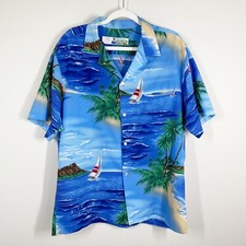 Vintage Shoreline Hawaii Button Up Shirt Mens Sz XL Hawaiian Beach Print Tropic